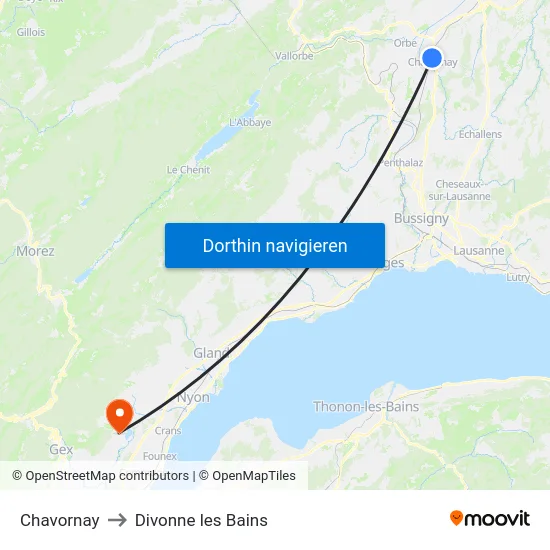 Chavornay to Divonne les Bains map