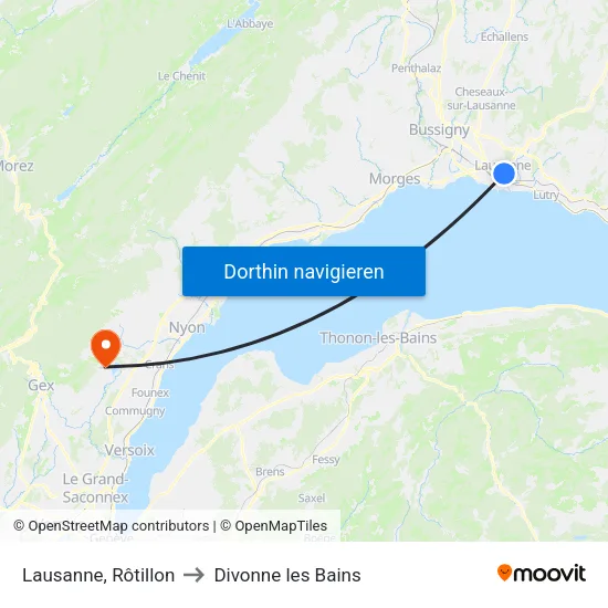 Lausanne, Rôtillon to Divonne les Bains map