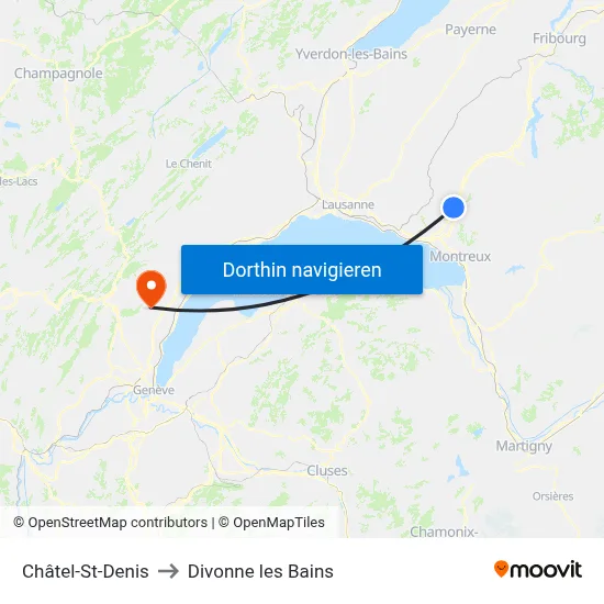 Châtel-St-Denis to Divonne les Bains map