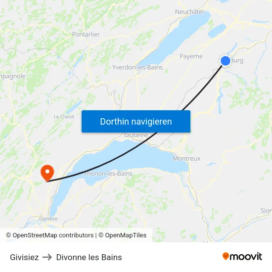 Givisiez to Divonne les Bains map