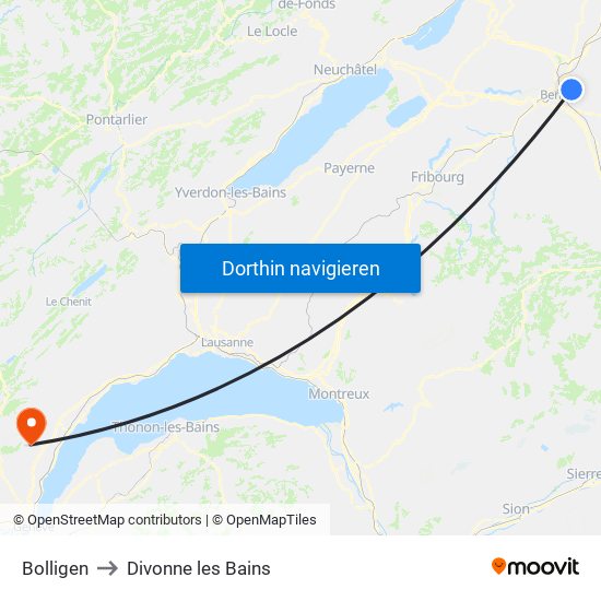 Bolligen to Divonne les Bains map