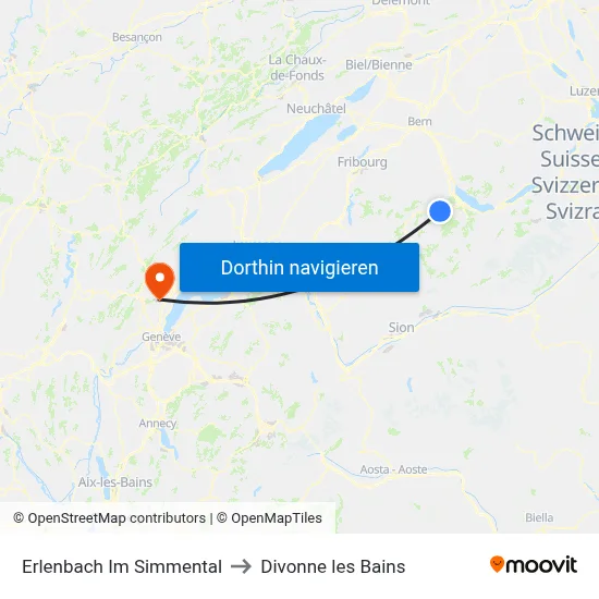 Erlenbach Im Simmental to Divonne les Bains map