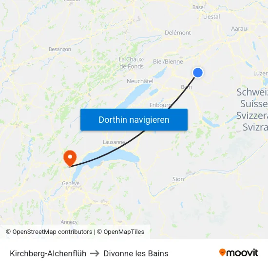 Kirchberg-Alchenflüh, Bahnhof to Divonne les Bains map
