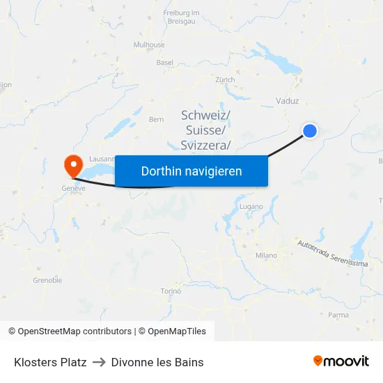 Klosters Platz to Divonne les Bains map