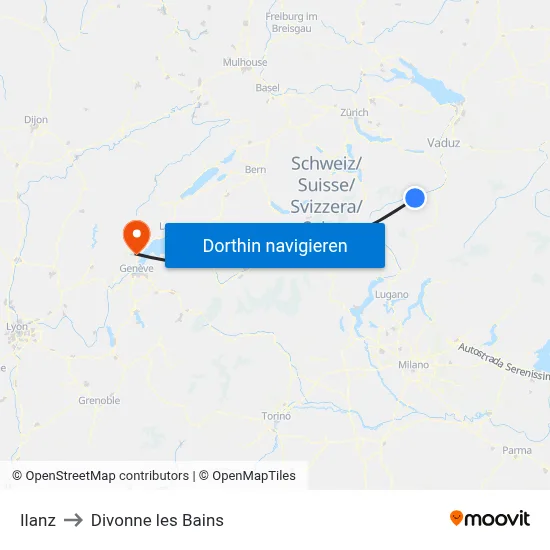 Ilanz to Divonne les Bains map