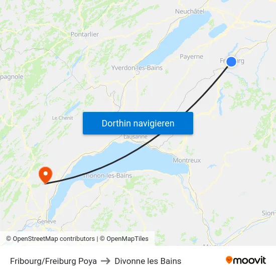 Fribourg/Freiburg Poya to Divonne les Bains map