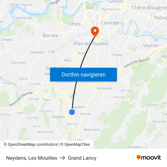 Neydens, Les Mouilles to Grand Lancy map