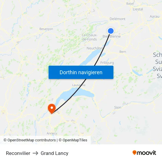 Reconvilier to Grand Lancy map
