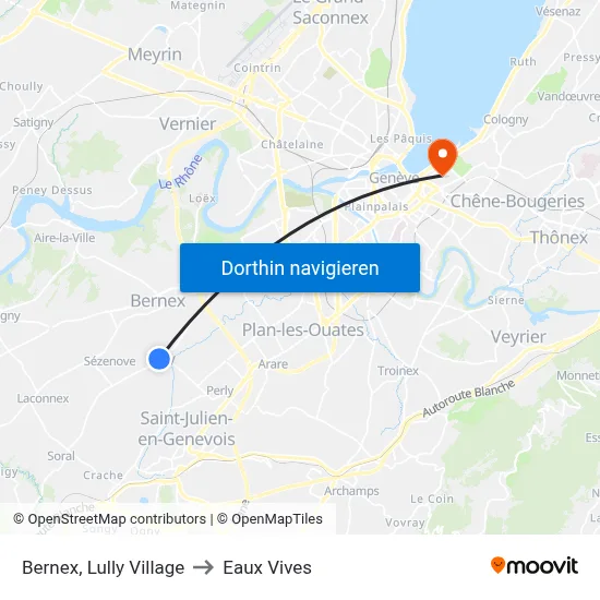 Bernex, Lully Village to Eaux Vives map