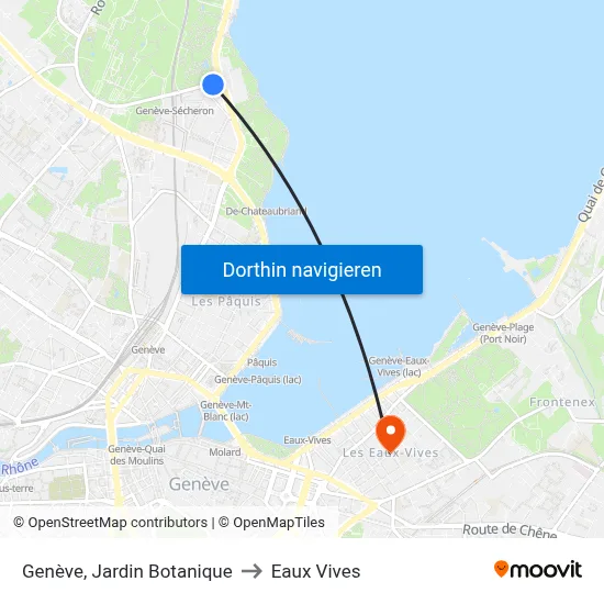 Genève, Jardin Botanique to Eaux Vives map