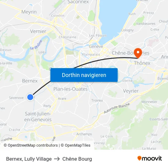 Bernex, Lully Village to Chêne Bourg map