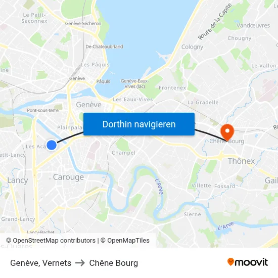 Genève, Vernets to Chêne Bourg map
