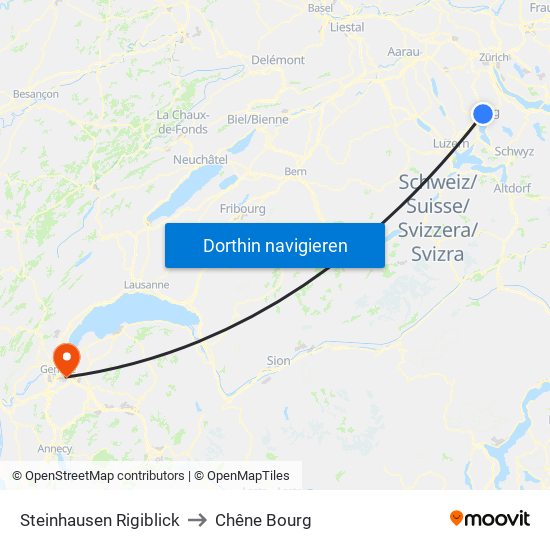 Steinhausen Rigiblick to Chêne Bourg map