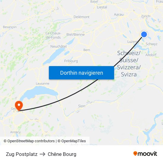 Zug Postplatz to Chêne Bourg map