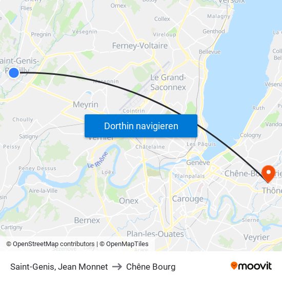 Saint-Genis, Jean Monnet to Chêne Bourg map