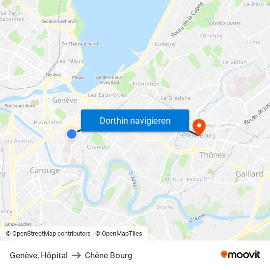 Genève, Hôpital to Chêne Bourg map