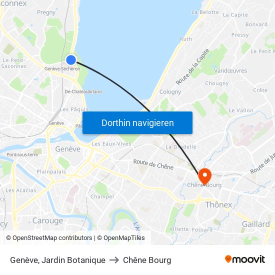 Genève, Jardin Botanique to Chêne Bourg map