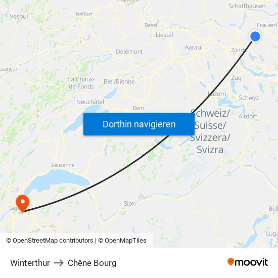 Winterthur to Chêne Bourg map