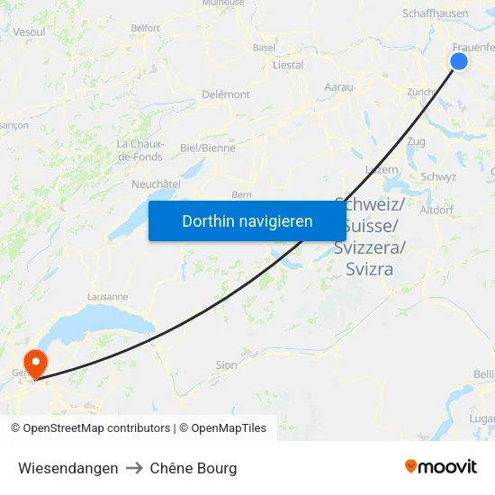 Wiesendangen to Chêne Bourg map