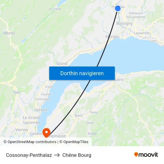 Cossonay-Penthalaz to Chêne Bourg map
