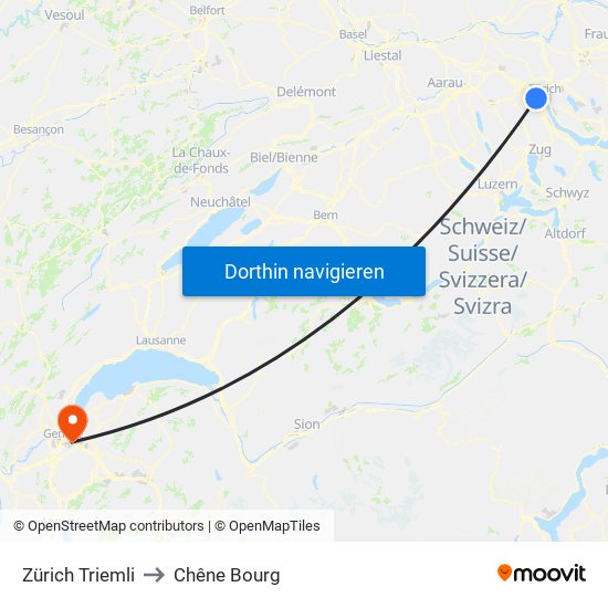 Zürich Triemli to Chêne Bourg map