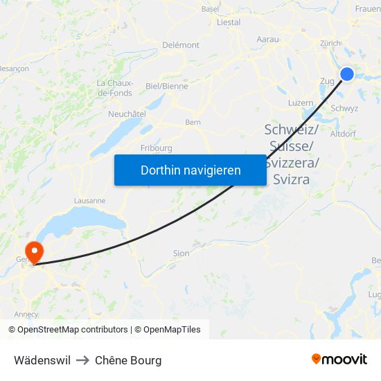 Wädenswil to Chêne Bourg map