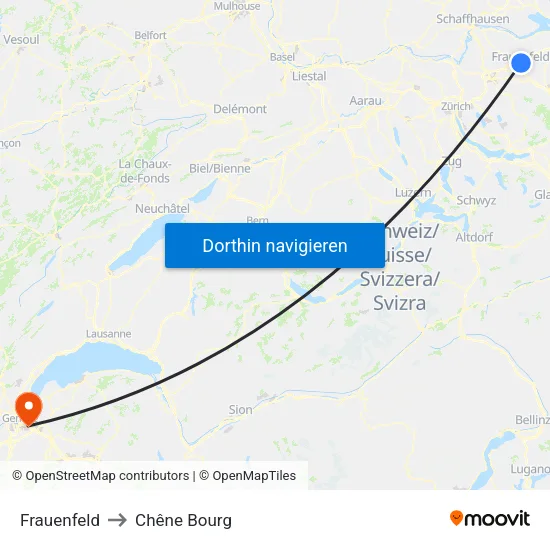 Frauenfeld to Chêne Bourg map