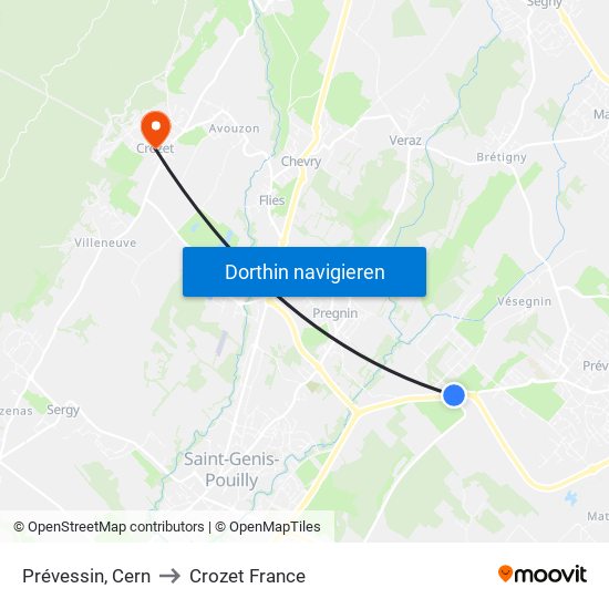 Prévessin, Cern to Crozet France map