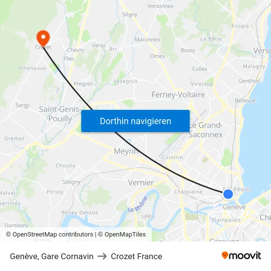 Genève, Gare Cornavin to Crozet France map