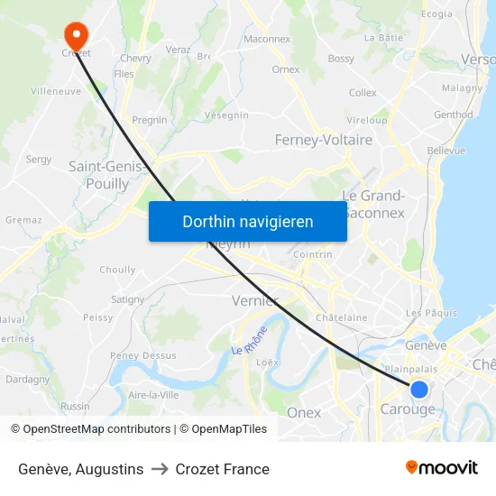 Genève, Augustins to Crozet France map