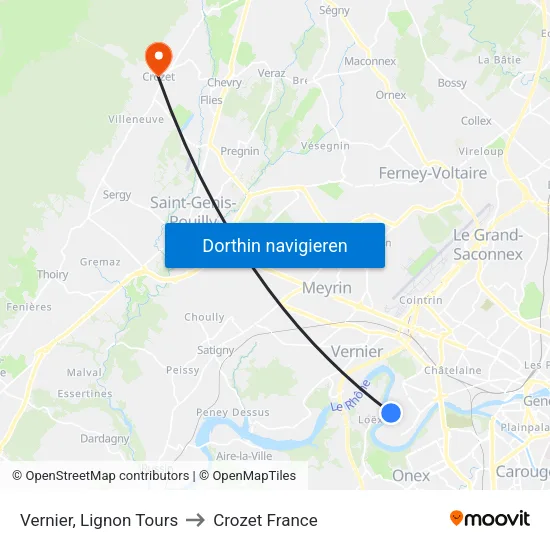 Vernier, Lignon Tours to Crozet France map