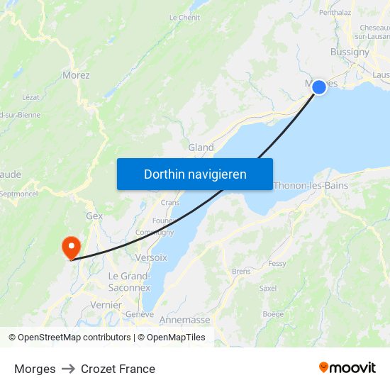 Morges to Crozet France map