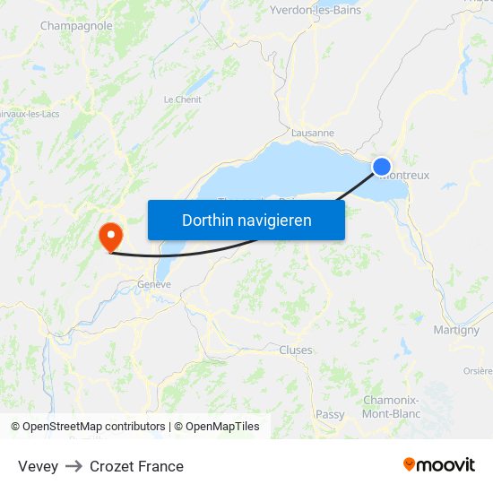Vevey to Crozet France map