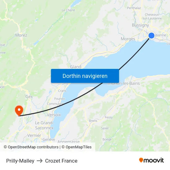 Prilly-Malley, Gare to Crozet France map