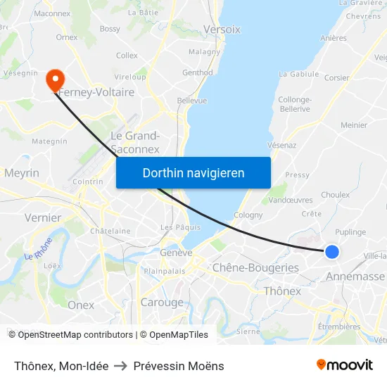 Thônex, Mon-Idée to Prévessin Moëns map