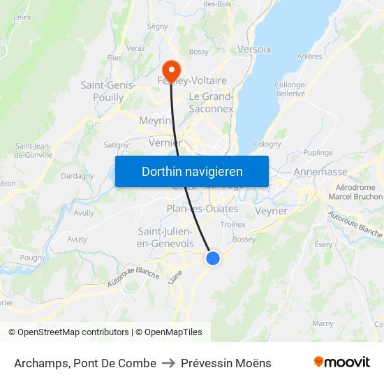 Archamps, Pont De Combe to Prévessin Moëns map