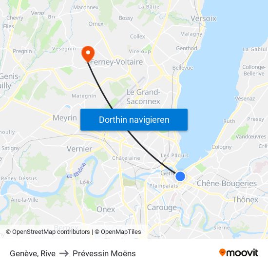 Genève, Rive to Prévessin Moëns map