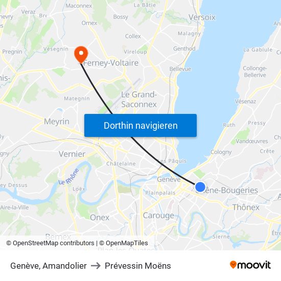 Genève, Amandolier to Prévessin Moëns map