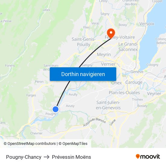 Pougny-Chancy to Prévessin Moëns map