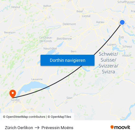 Zürich Oerlikon to Prévessin Moëns map