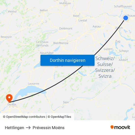Hettlingen to Prévessin Moëns map