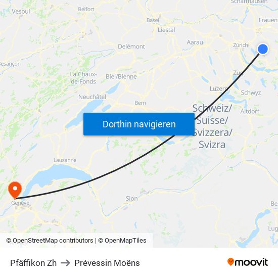 Pfäffikon Zh to Prévessin Moëns map