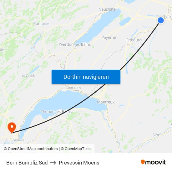 Bern Bümpliz Süd to Prévessin Moëns map