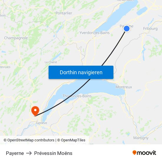 Payerne to Prévessin Moëns map