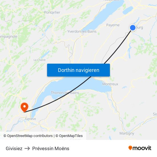 Givisiez to Prévessin Moëns map