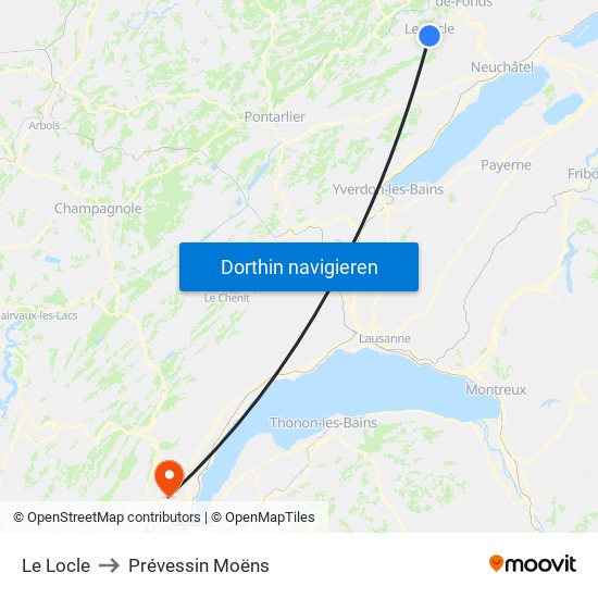 Le Locle to Prévessin Moëns map