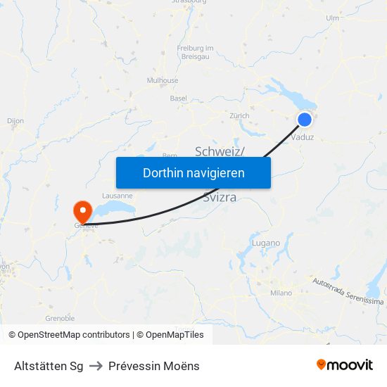 Altstätten Sg to Prévessin Moëns map