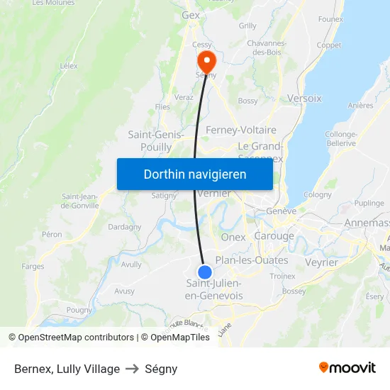 Bernex, Lully Village to Ségny map