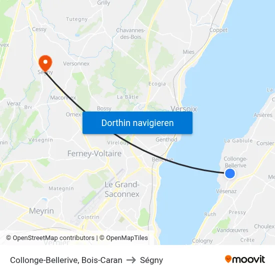 Collonge-Bellerive, Bois-Caran to Ségny map