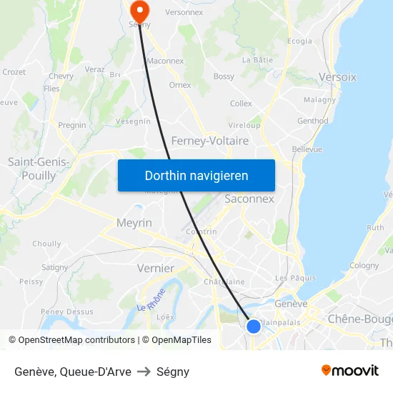 Genève, Queue-D'Arve to Ségny map